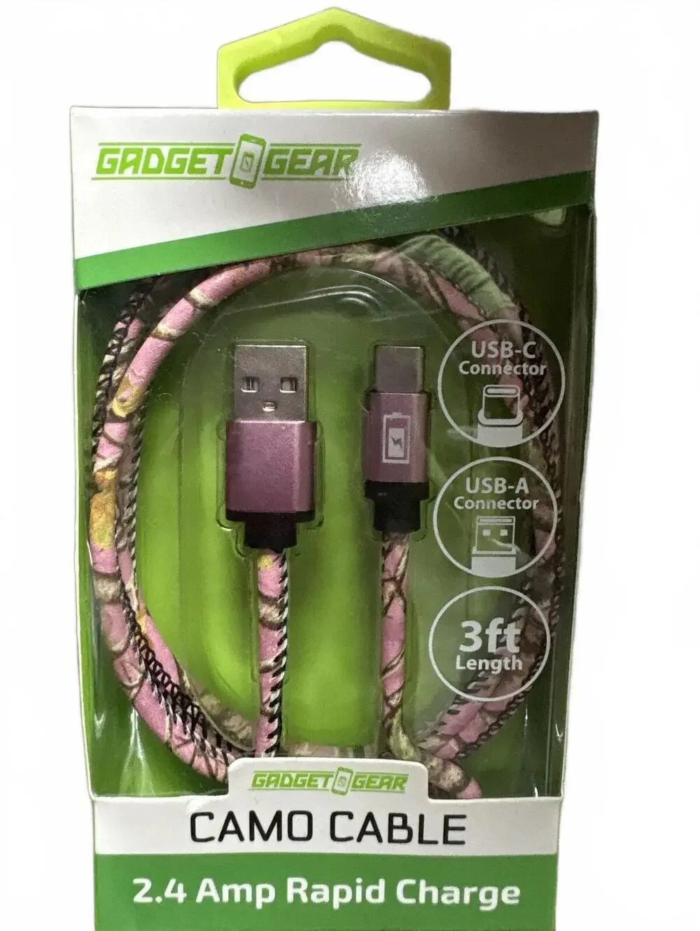 Gadget Gear Camo Cable – 3ft USB-A to USB-C Rapid Charge Cable
